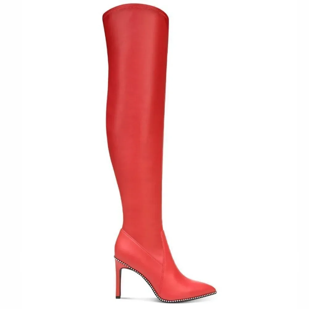 NWT BAR III 6.5/8.5/9/9.5  Millie Over the Knee Red Pu Leather High Heels Boots